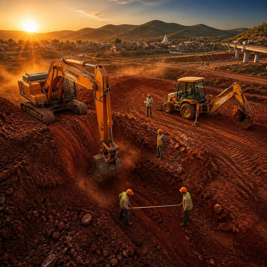 Development Express machines working on a Maharashtra construction site