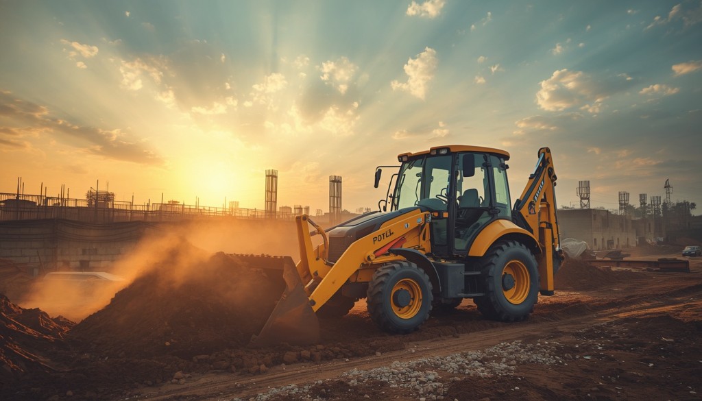 Backhoe loader at a construction site in Maharashtra